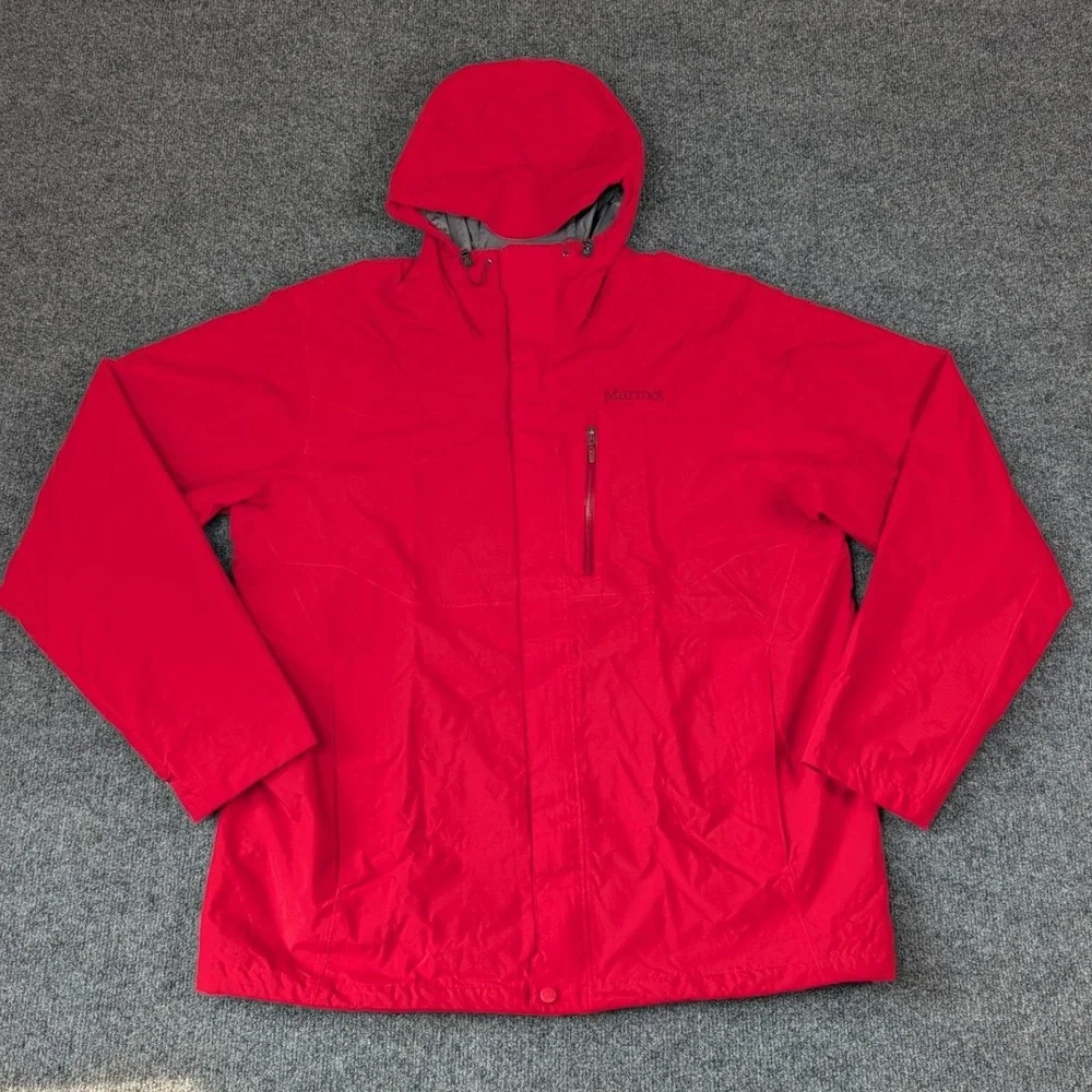 Marmot Mens XL Red Hooded Rain Jacket Full Zip Outdoor Shell Windbreaker